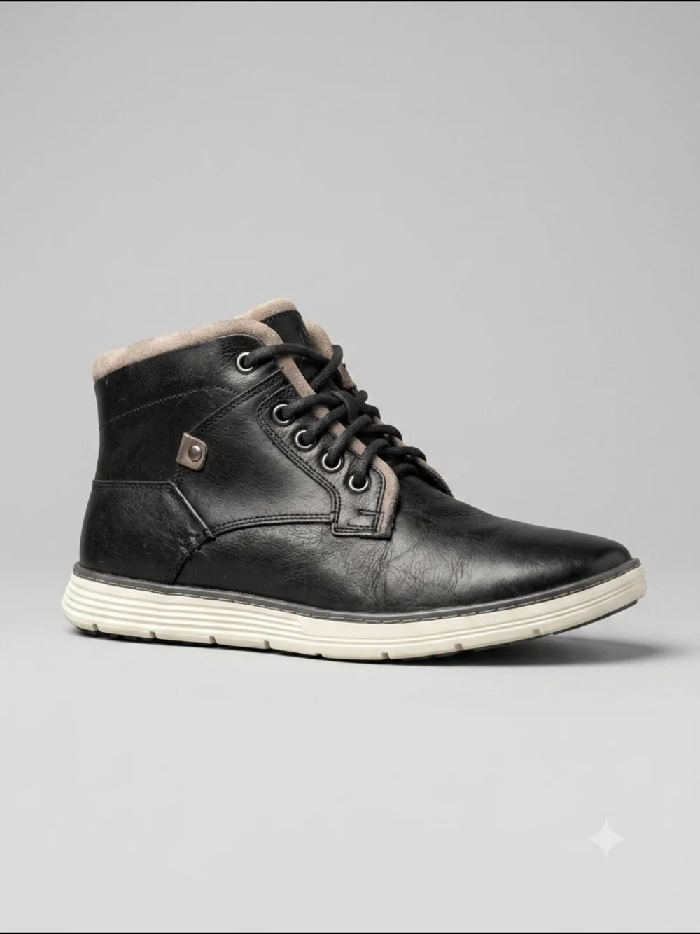 Crevo Men's Black Leather Lace-Up Casual Boots